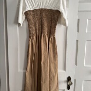 Maeve Cream and Brown Short Sleeve Dress